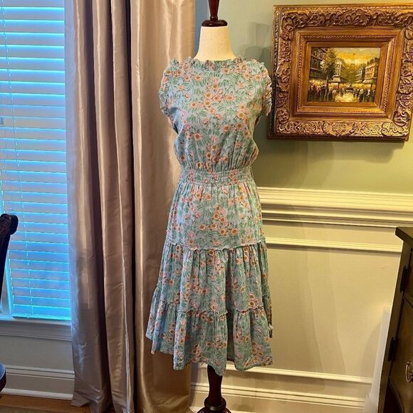 EUC Roller Rabbit x Erica Wilson Nantucket Tiered Floral Midi Dress Size SMALL - Picture 2 of 3
